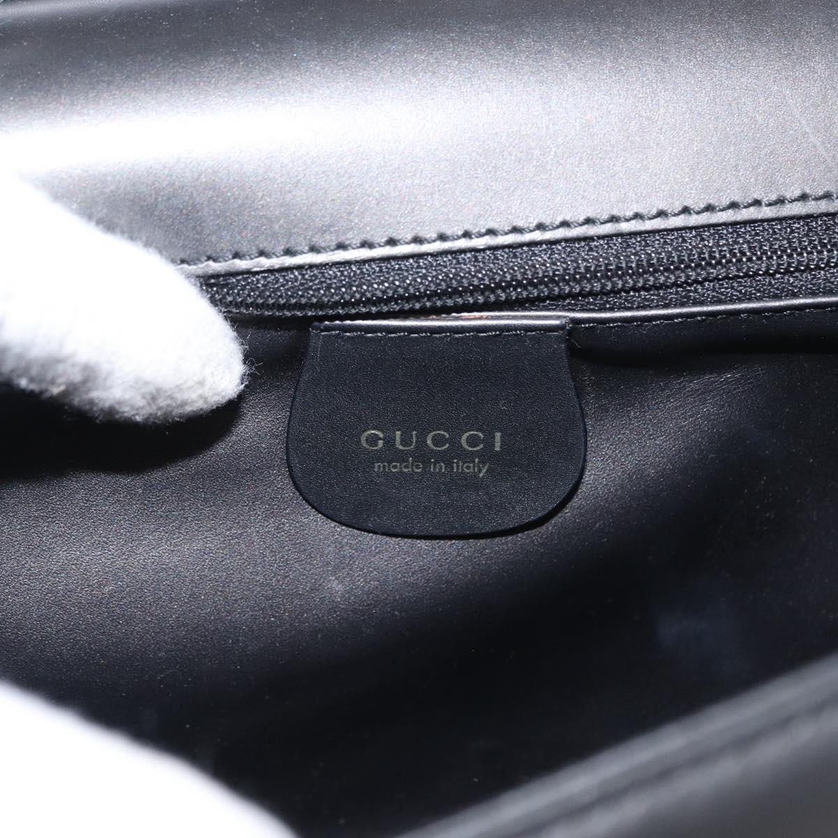 GUCCI Shoulder Bag Leather Black Gold Auth BA8638