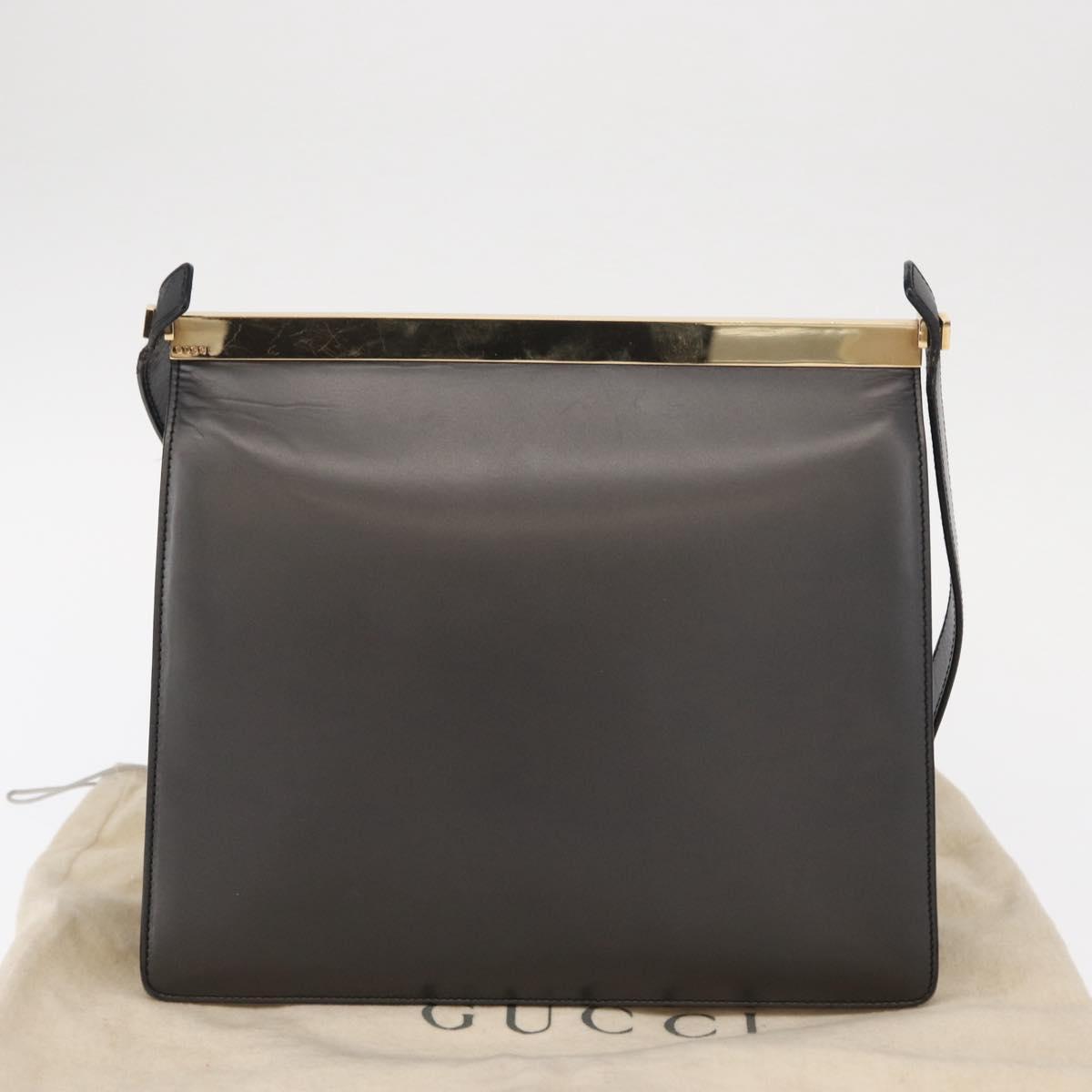 GUCCI Shoulder Bag Leather Black Gold Auth BA8638