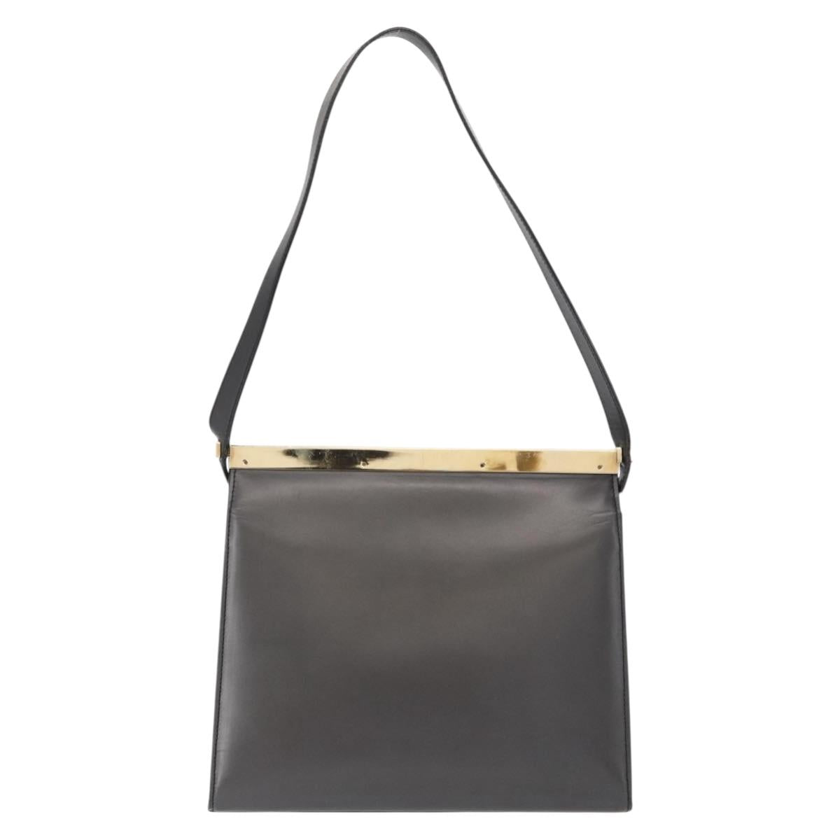 GUCCI Shoulder Bag Leather Black Gold Auth BA8638