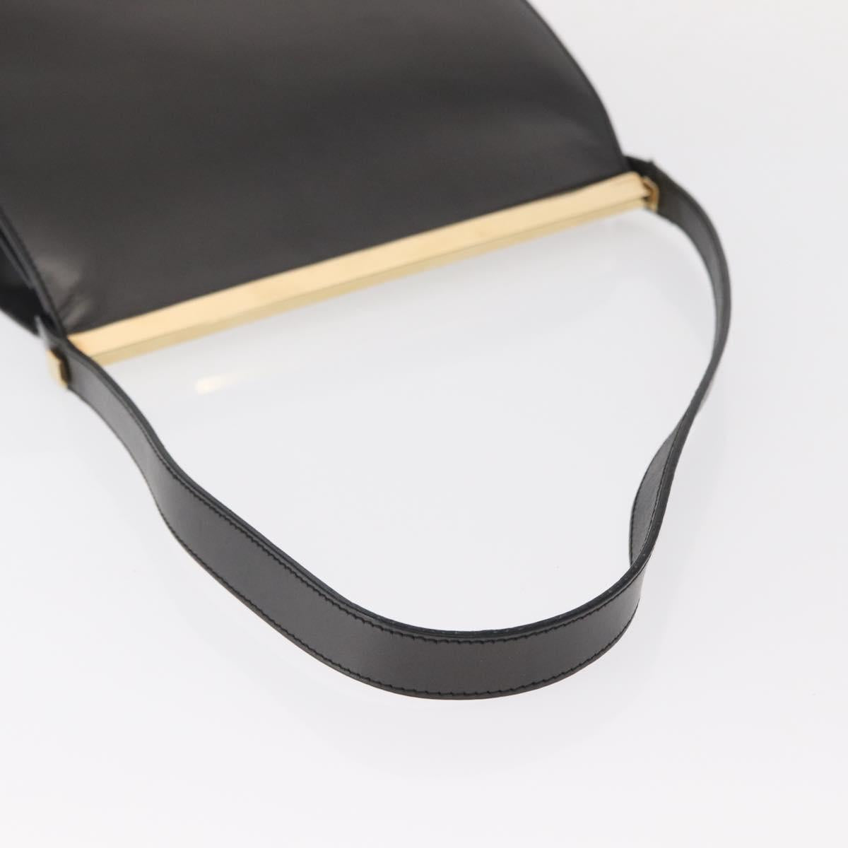 GUCCI Shoulder Bag Leather Black Gold Auth BA8638