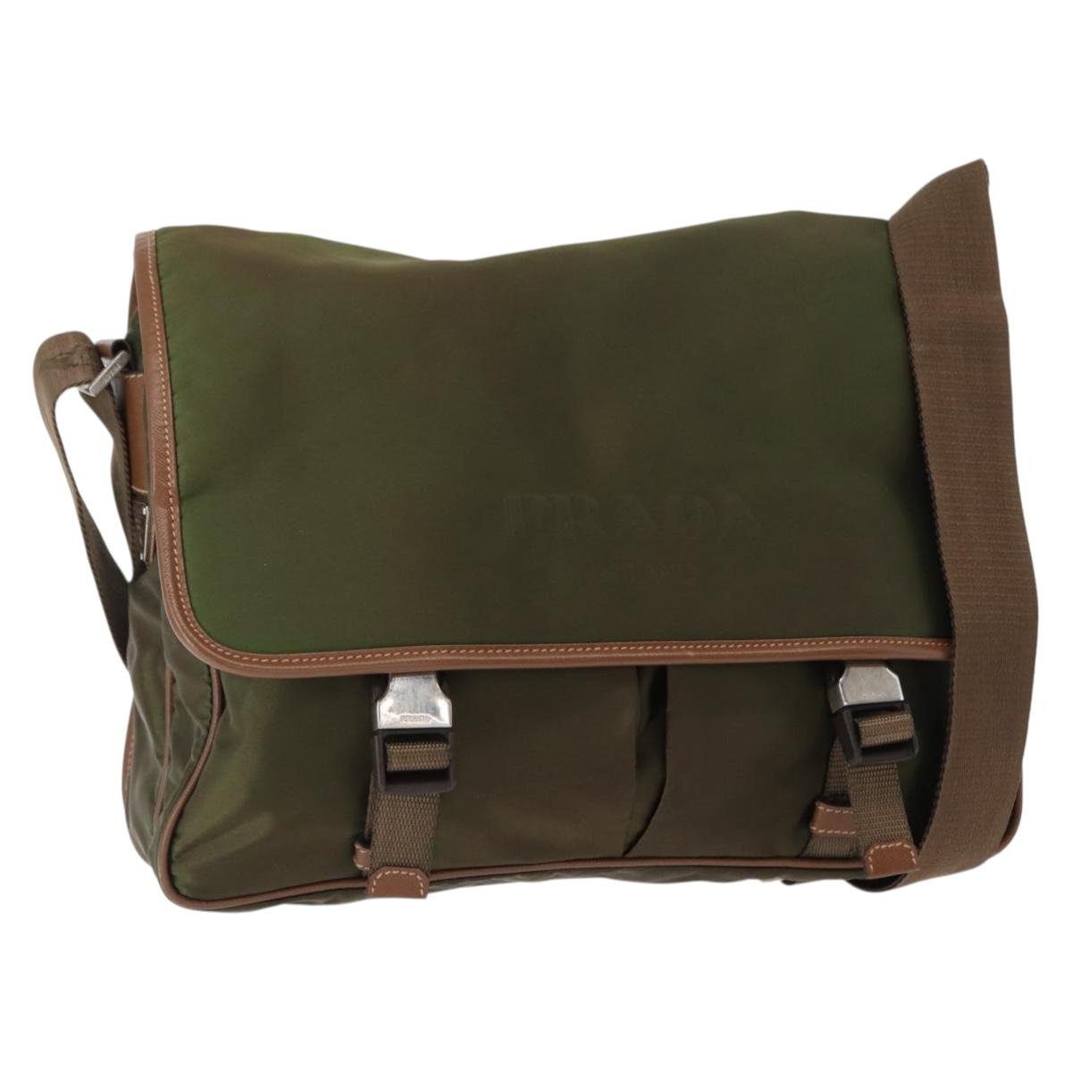 PRADA Shoulder Bag Nylon Khaki Silver Auth BA8644