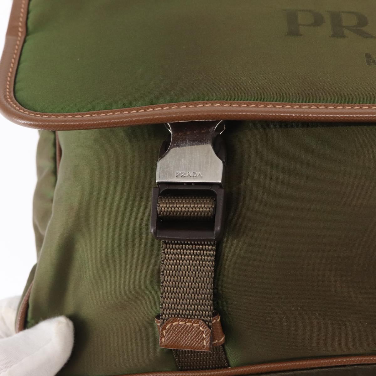 PRADA Shoulder Bag Nylon Khaki Silver Auth BA8644