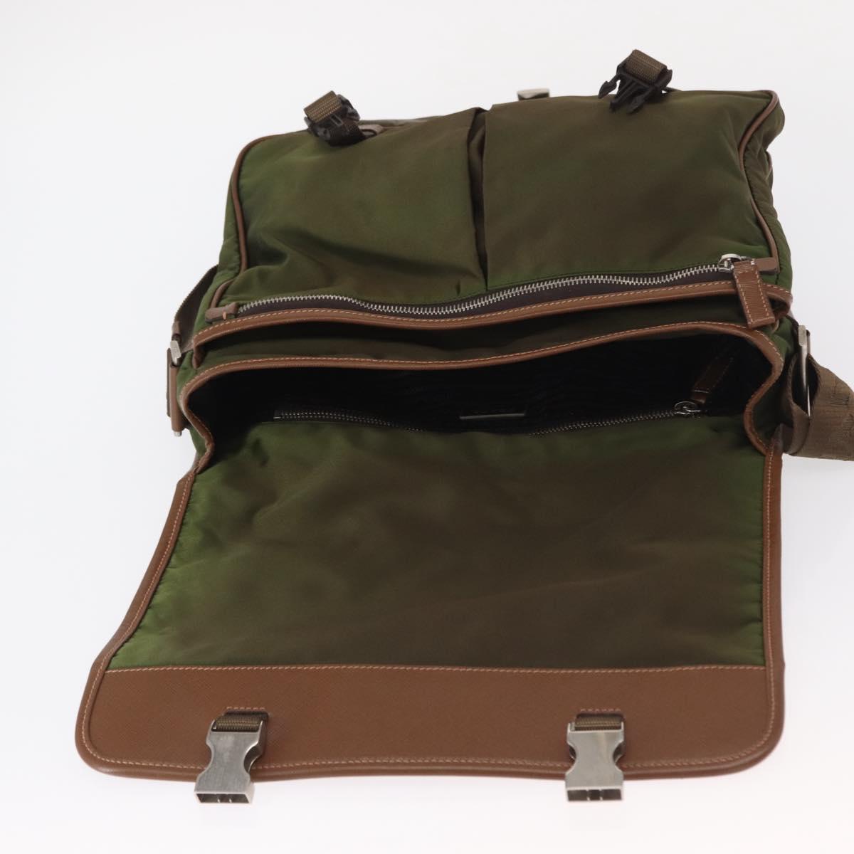 PRADA Shoulder Bag Nylon Khaki Silver Auth BA8644