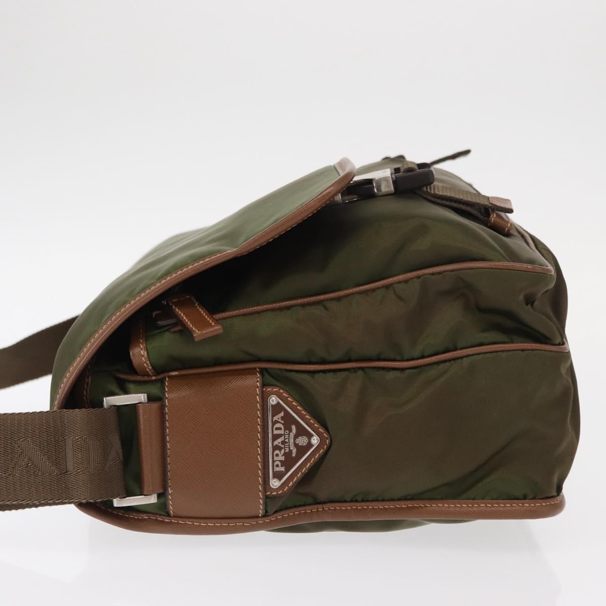 PRADA Shoulder Bag Nylon Khaki Silver Auth BA8644