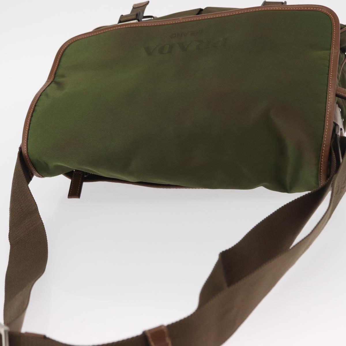 PRADA Shoulder Bag Nylon Khaki Silver Auth BA8644
