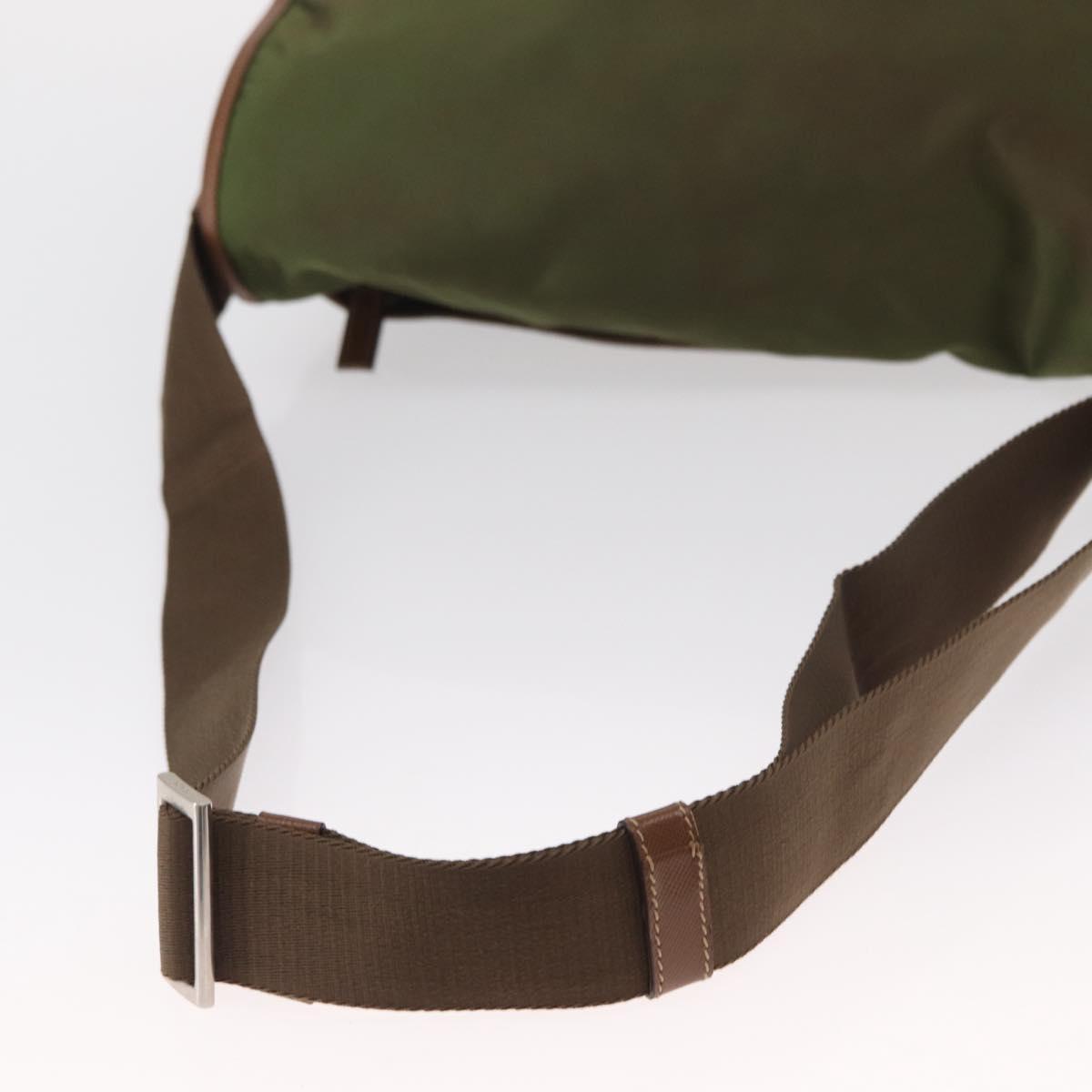 PRADA Shoulder Bag Nylon Khaki Silver Auth BA8644