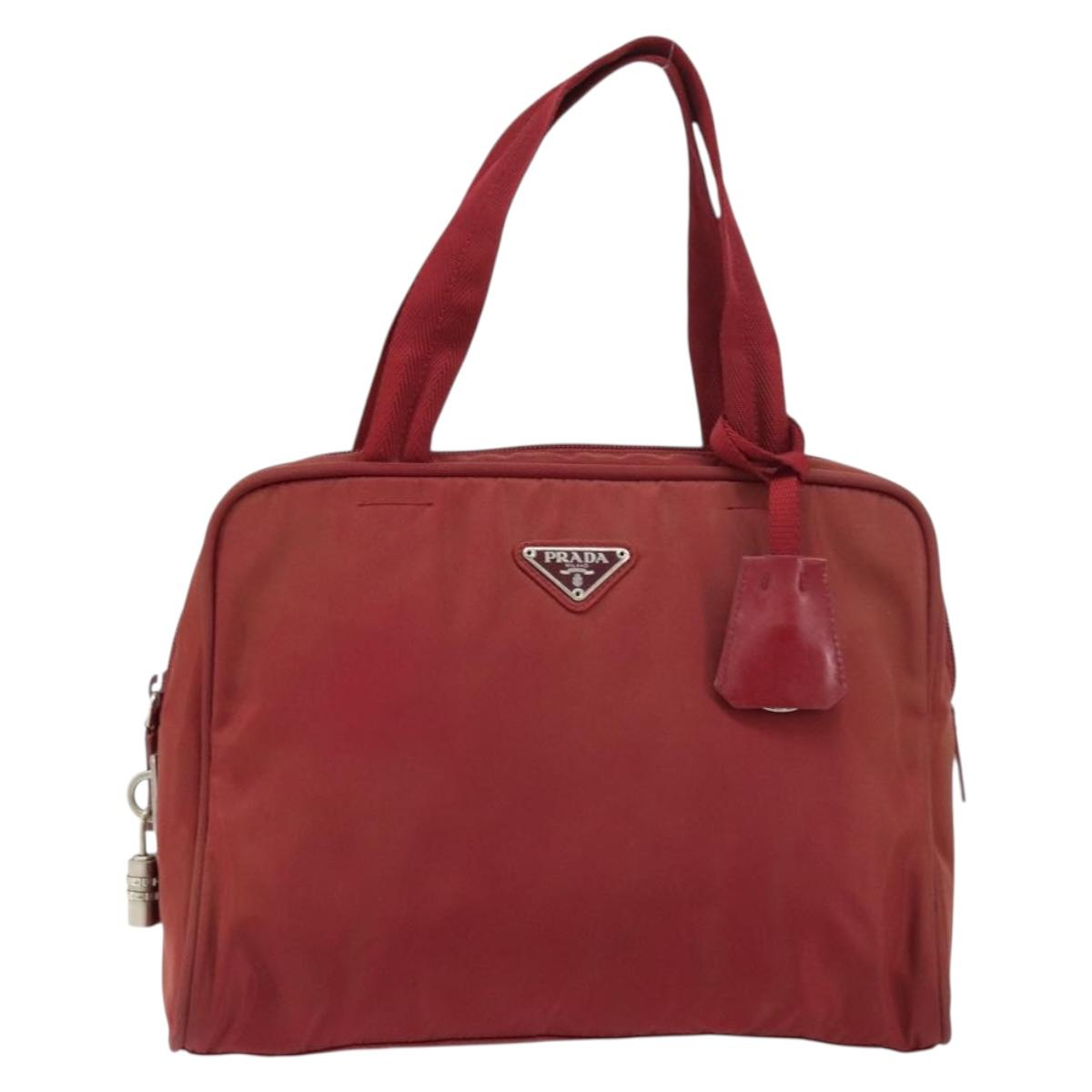 PRADA Hand Bag Nylon Red Silver Auth BA8645
