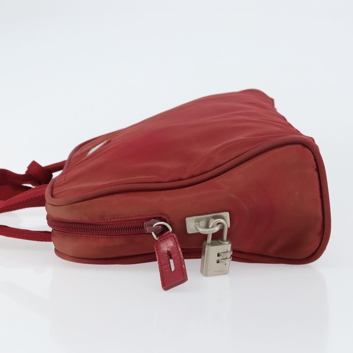 PRADA Hand Bag Nylon Red Silver Auth BA8645