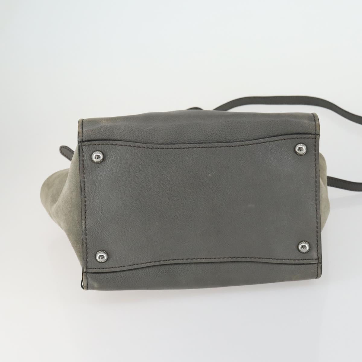 PRADA Studs Hand Bag Suede Leather 2way Gray Silver Auth BA8646