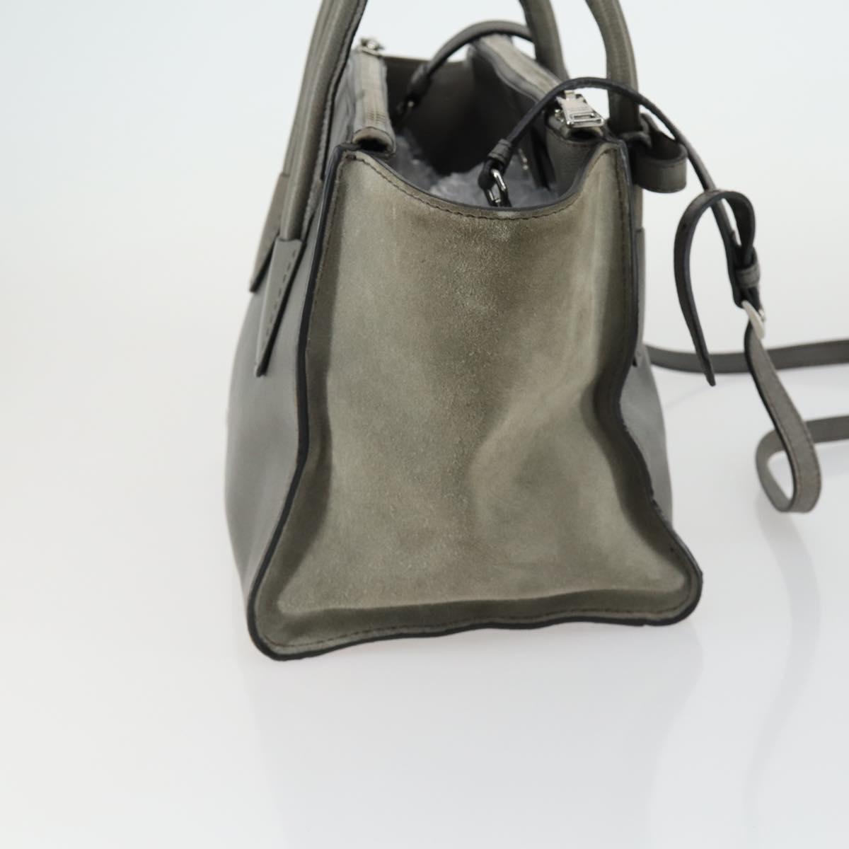 PRADA Studs Hand Bag Suede Leather 2way Gray Silver Auth BA8646