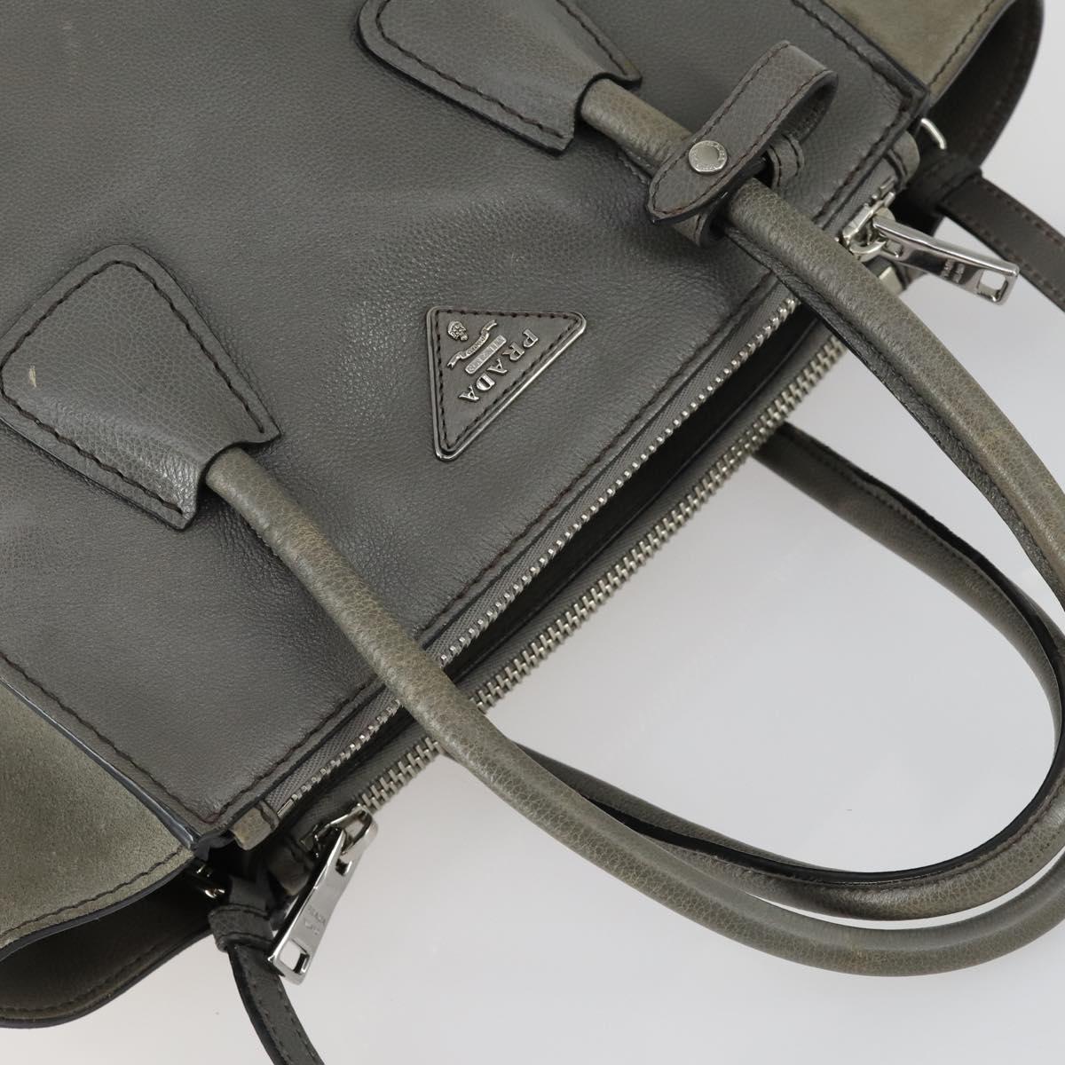 PRADA Studs Hand Bag Suede Leather 2way Gray Silver Auth BA8646