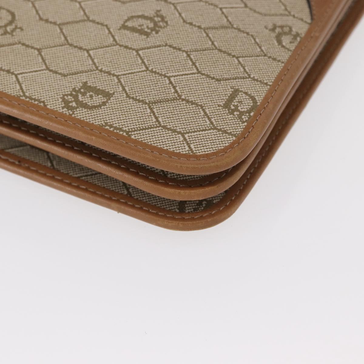 Christian Dior Trotter Canvas Chain Shoulder Bag Beige Gold Auth BA8648