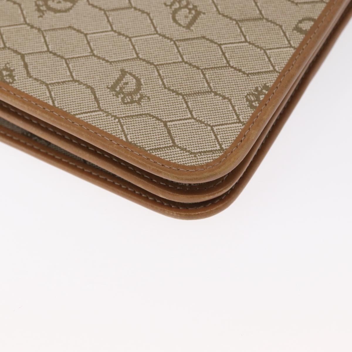 Christian Dior Trotter Canvas Chain Shoulder Bag Beige Gold Auth BA8648