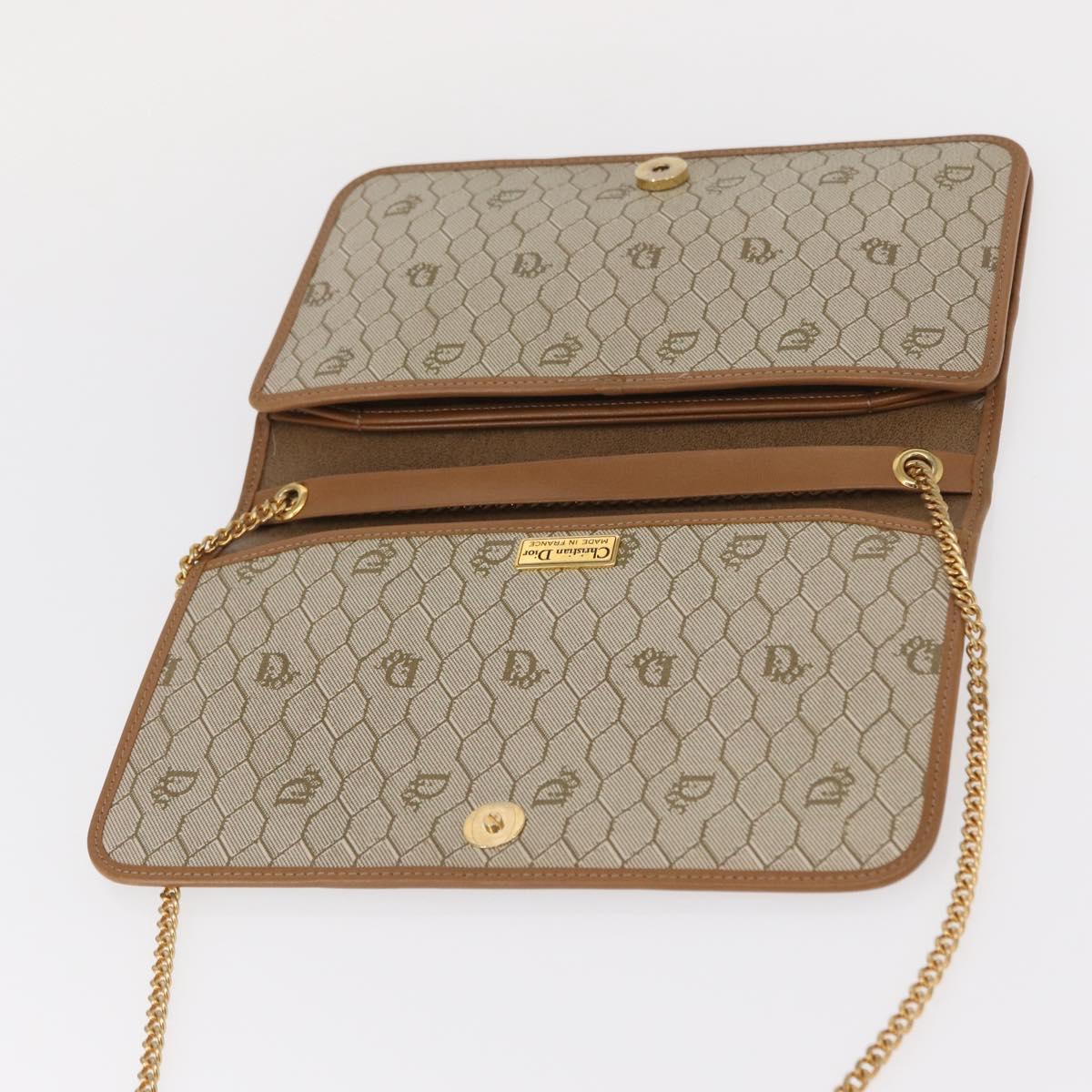 Christian Dior Trotter Canvas Chain Shoulder Bag Beige Gold Auth BA8648