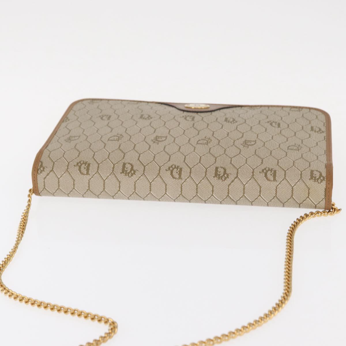 Christian Dior Trotter Canvas Chain Shoulder Bag Beige Gold Auth BA8648