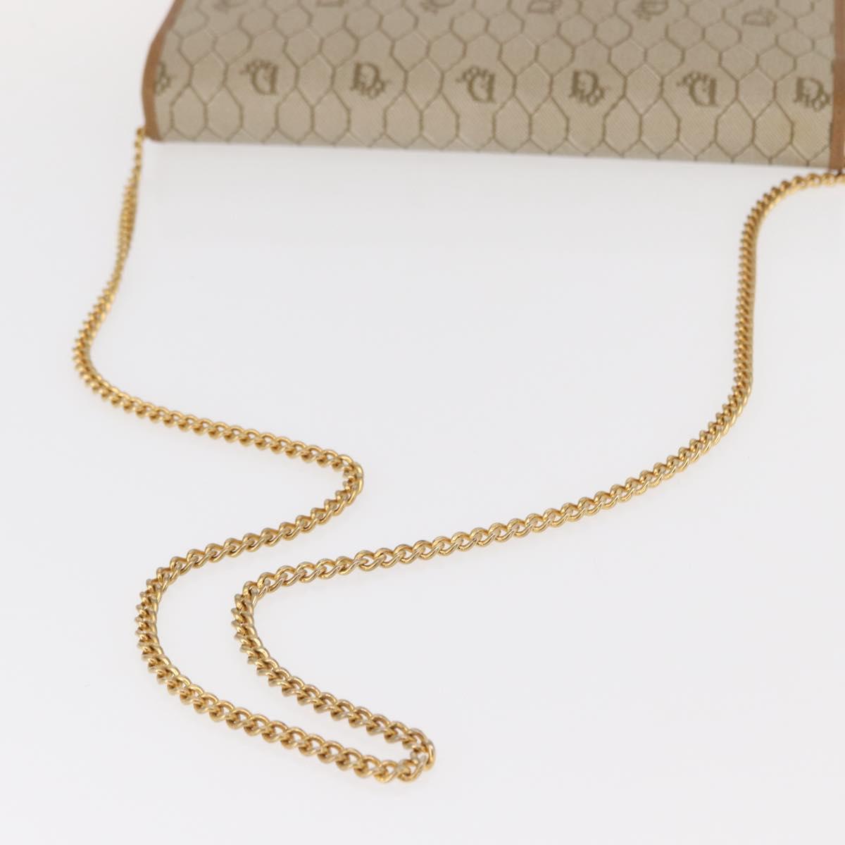 Christian Dior Trotter Canvas Chain Shoulder Bag Beige Gold Auth BA8648