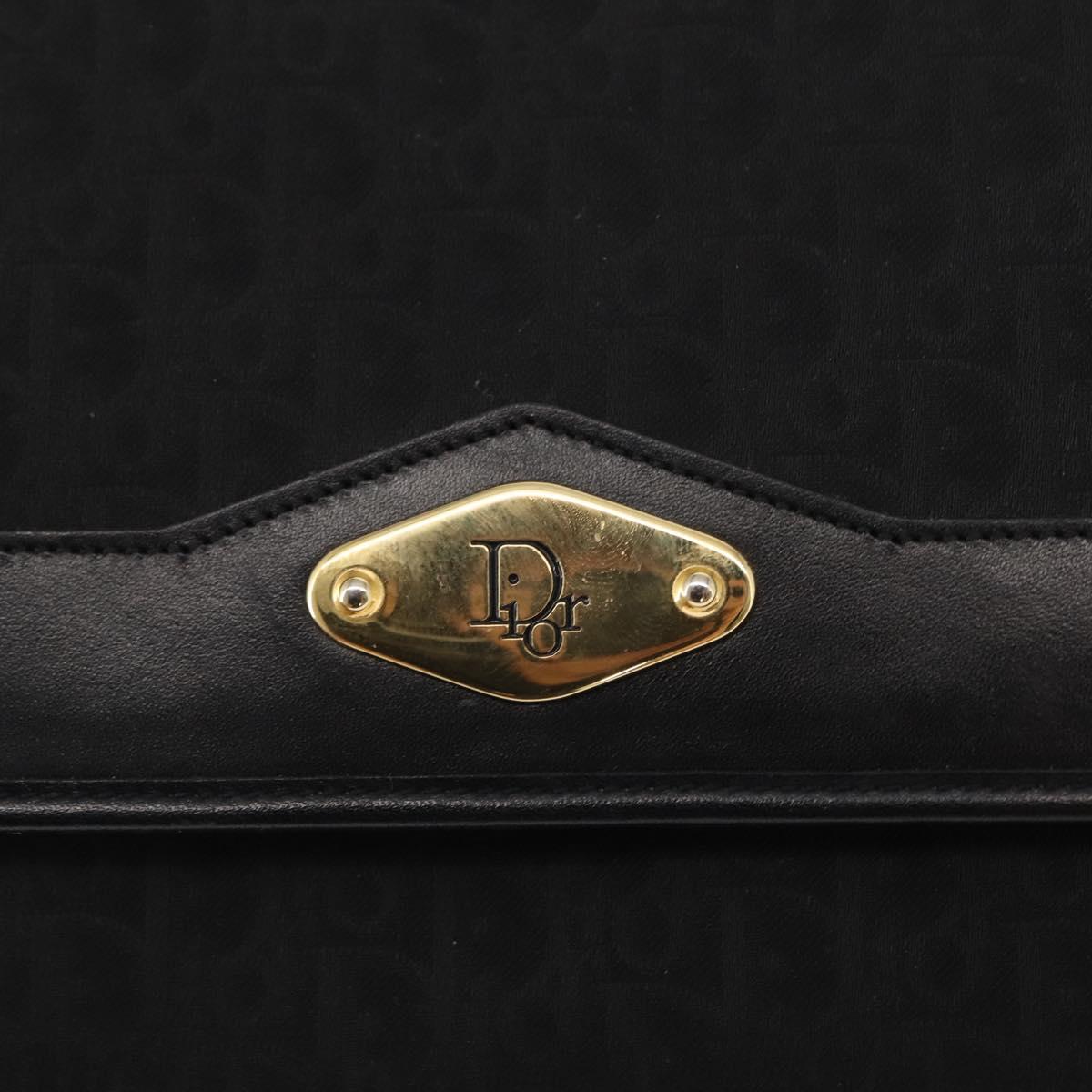 Christian Dior Trotter Canvas Chain Shoulder Bag Black Gold Auth BA8649