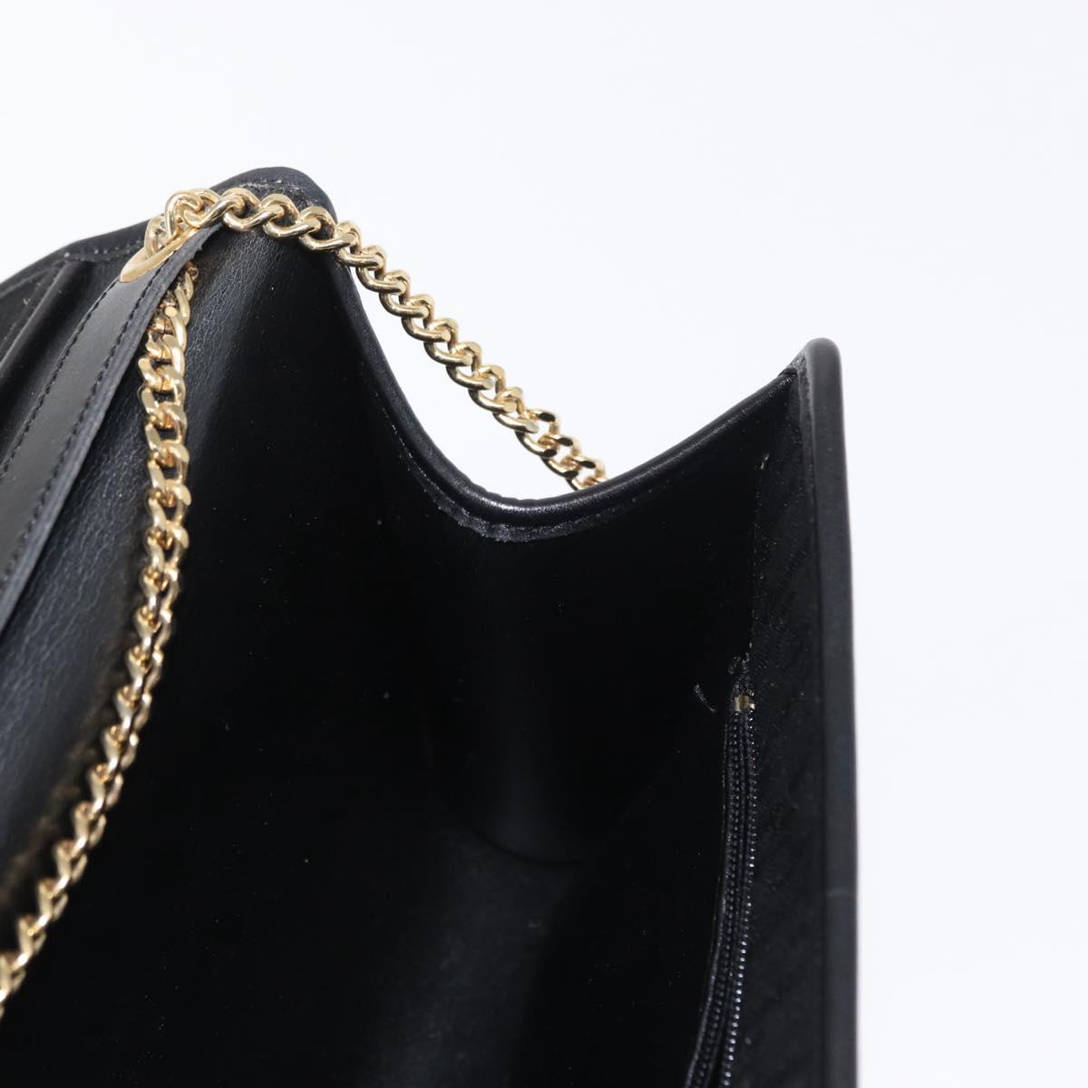 Christian Dior Trotter Canvas Chain Shoulder Bag Black Gold Auth BA8649