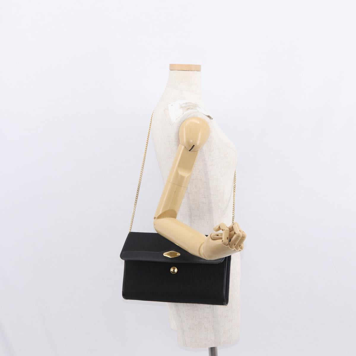 Christian Dior Trotter Canvas Chain Shoulder Bag Black Gold Auth BA8649