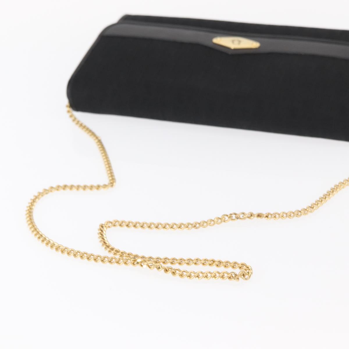 Christian Dior Trotter Canvas Chain Shoulder Bag Black Gold Auth BA8649