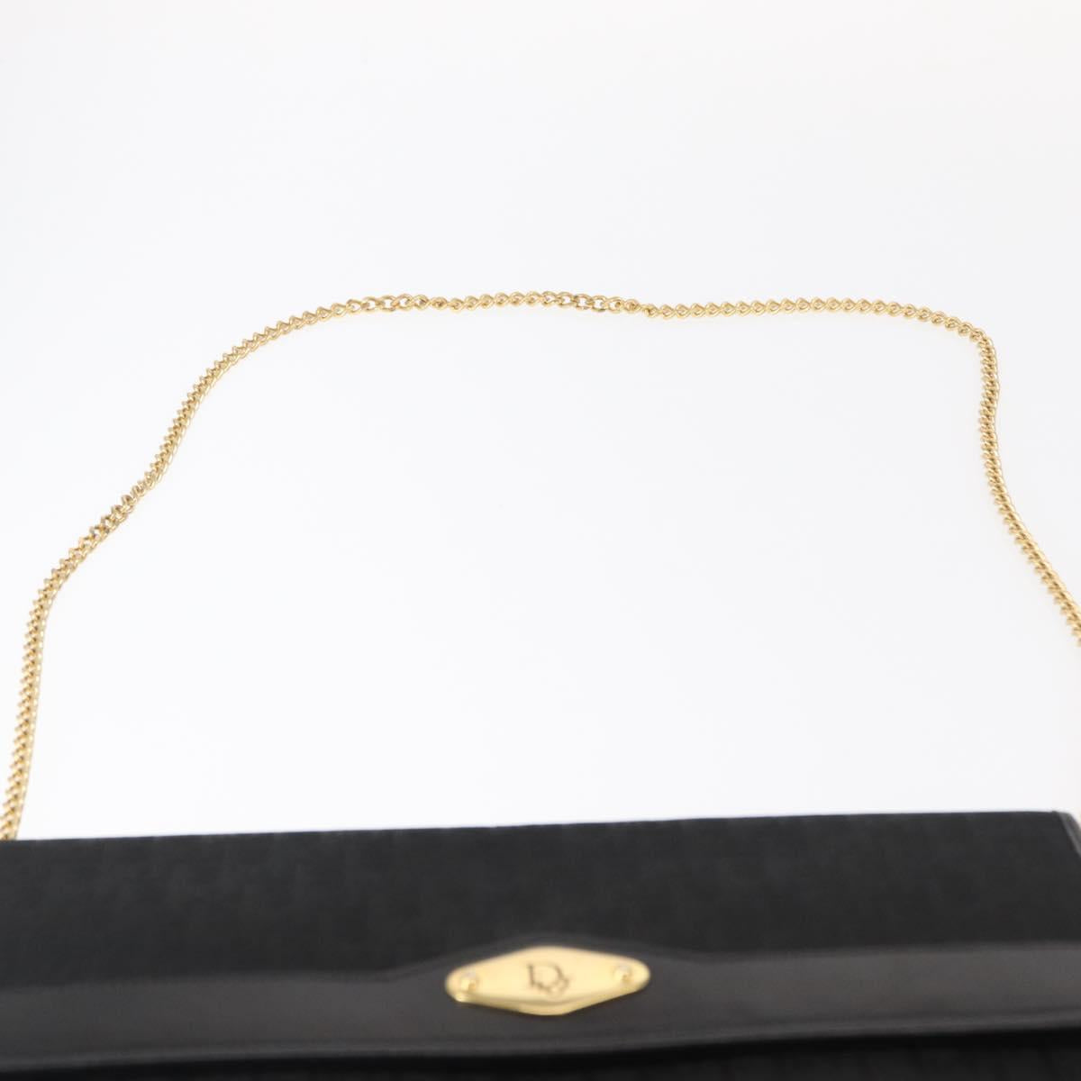 Christian Dior Trotter Canvas Chain Shoulder Bag Black Gold Auth BA8649