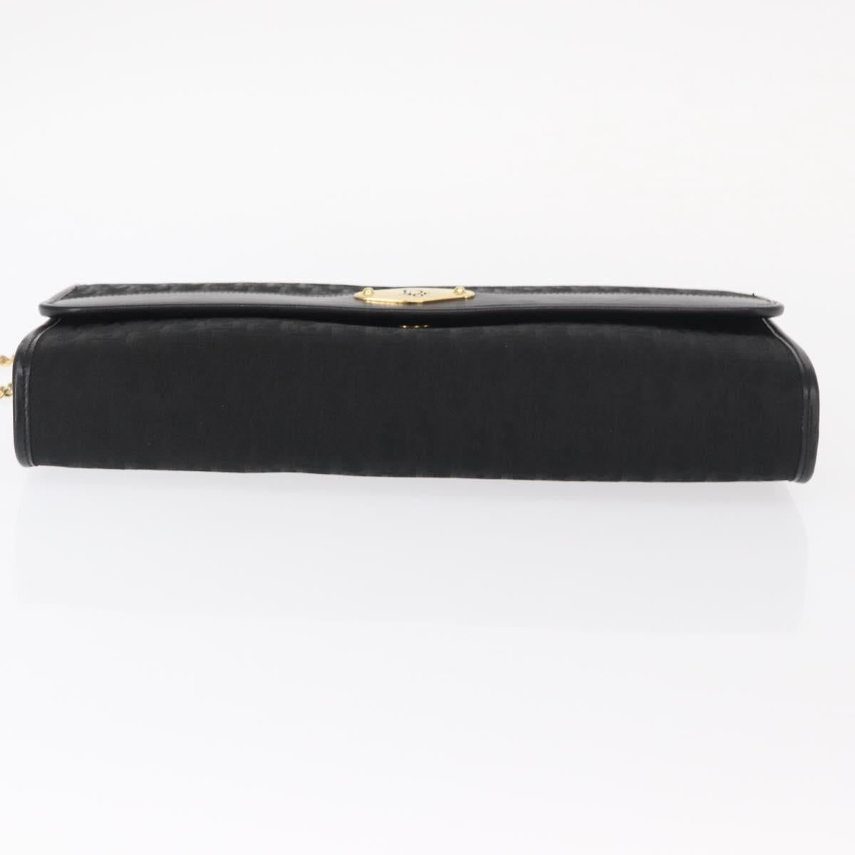Christian Dior Trotter Canvas Chain Shoulder Bag Black Gold Auth BA8649