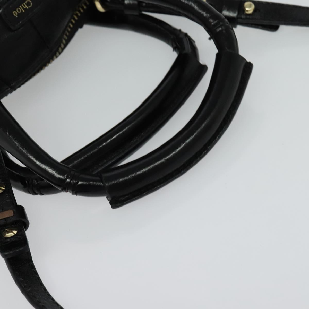 Chloe Etel Hand Bag Leather 2way Black Gold Auth BA865
