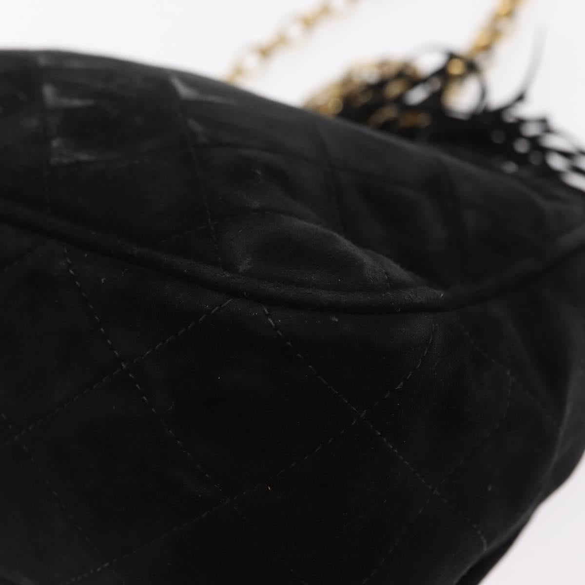 CHANEL Matelasse Fringe Chain Shoulder Bag Suede Black gold CC Auth BA8656