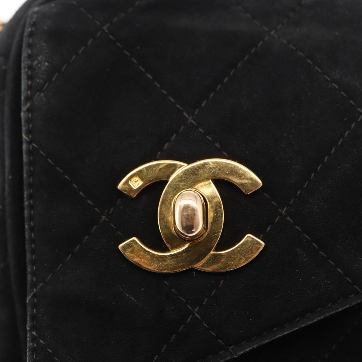 CHANEL Matelasse Fringe Chain Shoulder Bag Suede Black gold CC Auth BA8656