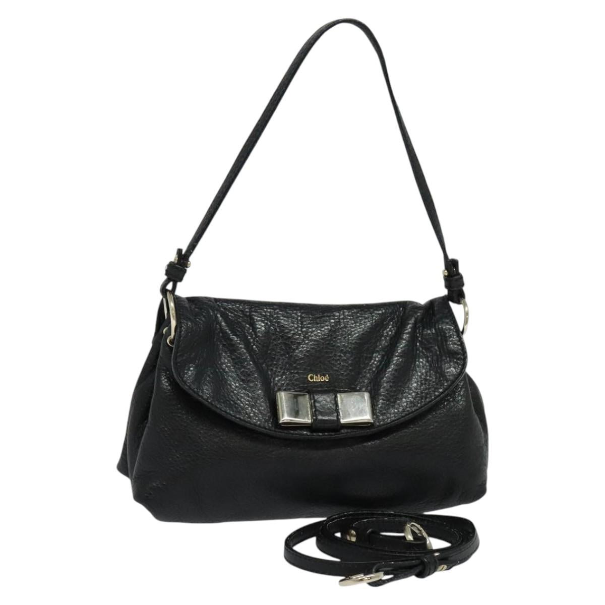 Chloe Elsie Hand Bag Leather 2way Black Auth BA866