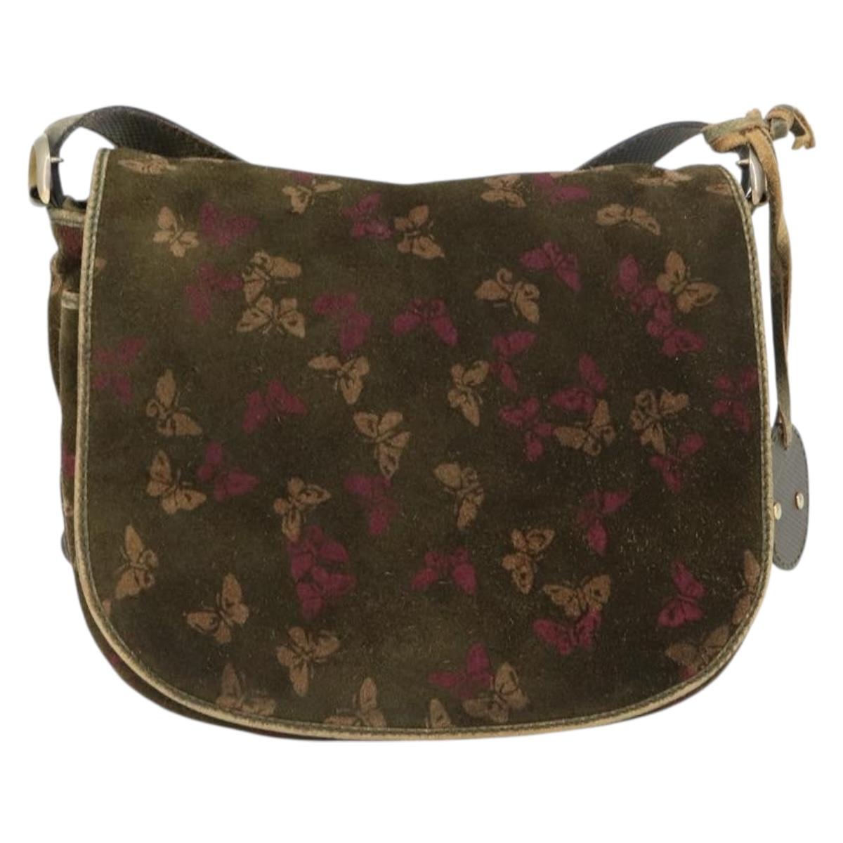 BOTTEGA VENETA Shoulder Bag Suede Green Gold Auth BA8668