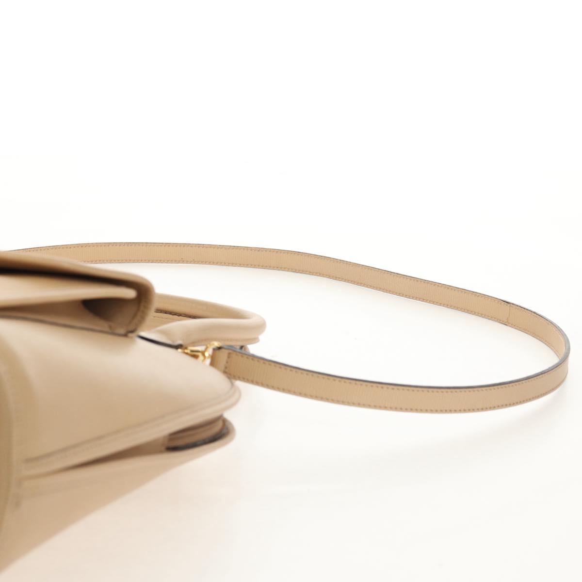 CELINE Hand Bag Leather 2way Beige Gold Auth BA8676V