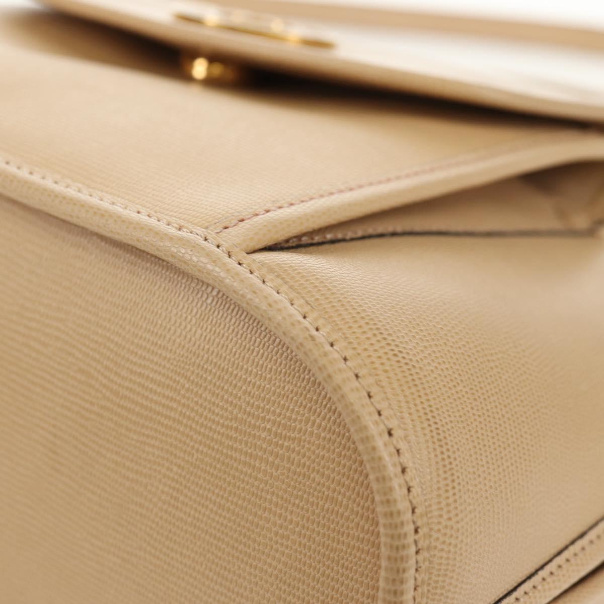 CELINE Hand Bag Leather 2way Beige Gold Auth BA8676V