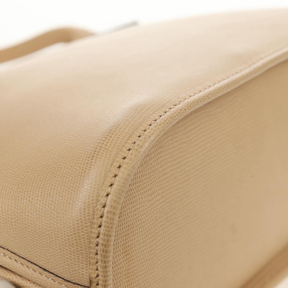 CELINE Hand Bag Leather 2way Beige Gold Auth BA8676V