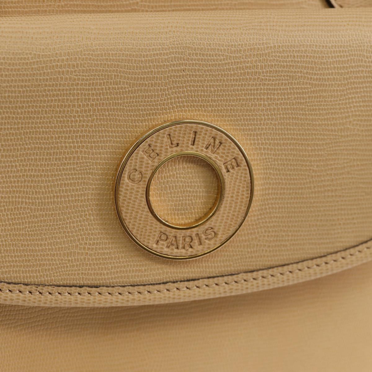 CELINE Hand Bag Leather 2way Beige Gold Auth BA8676V