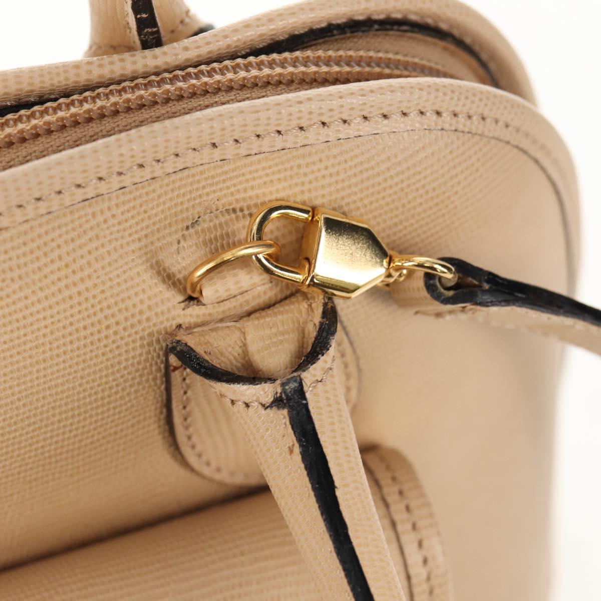 CELINE Hand Bag Leather 2way Beige Gold Auth BA8676V