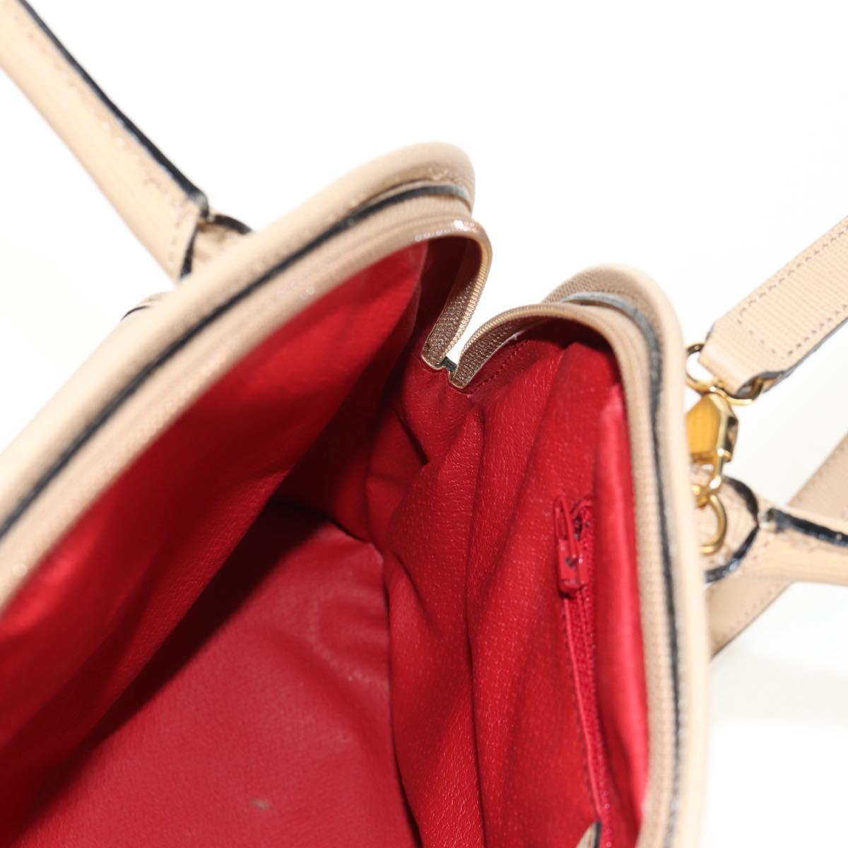 CELINE Hand Bag Leather 2way Beige Gold Auth BA8676V