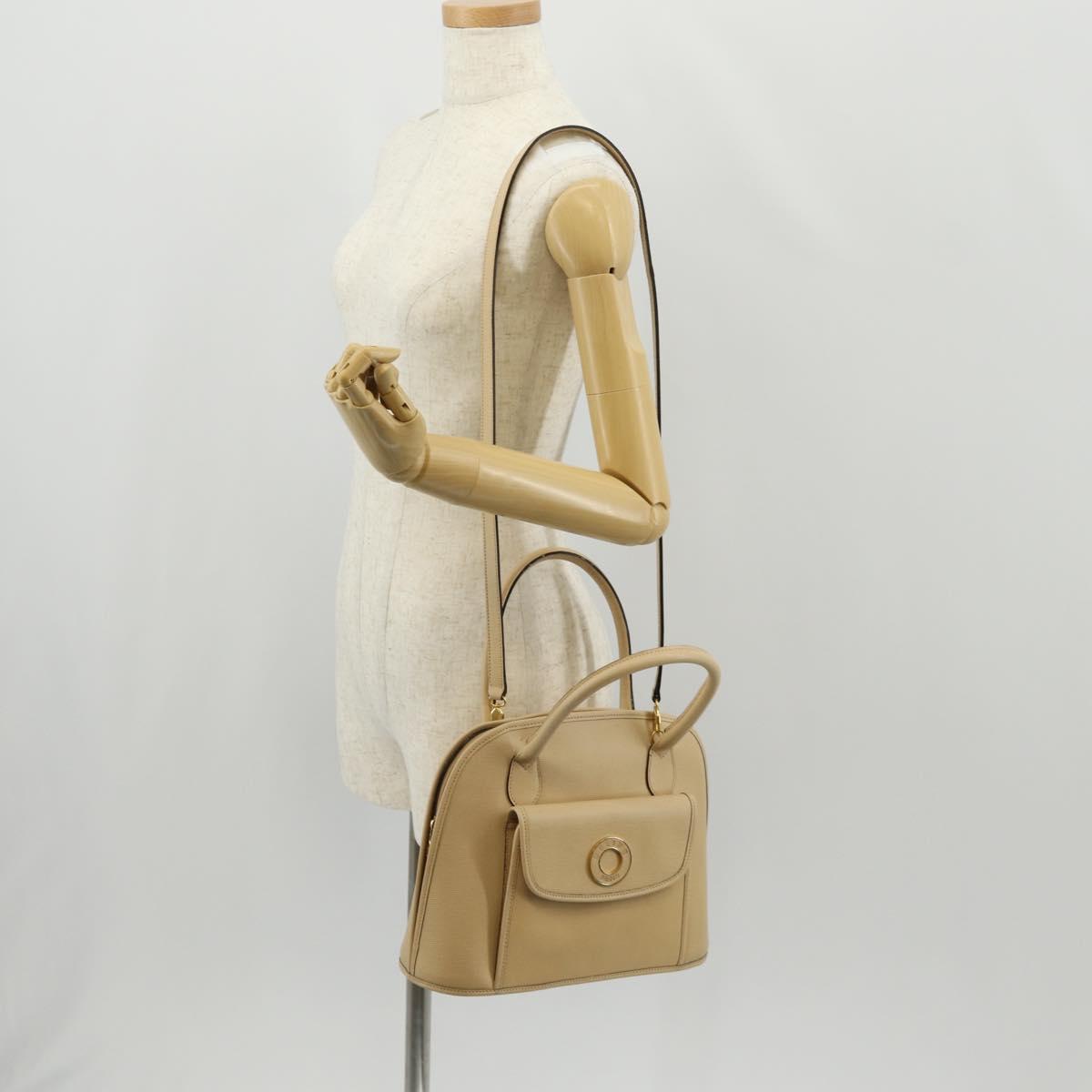 CELINE Hand Bag Leather 2way Beige Gold Auth BA8676V