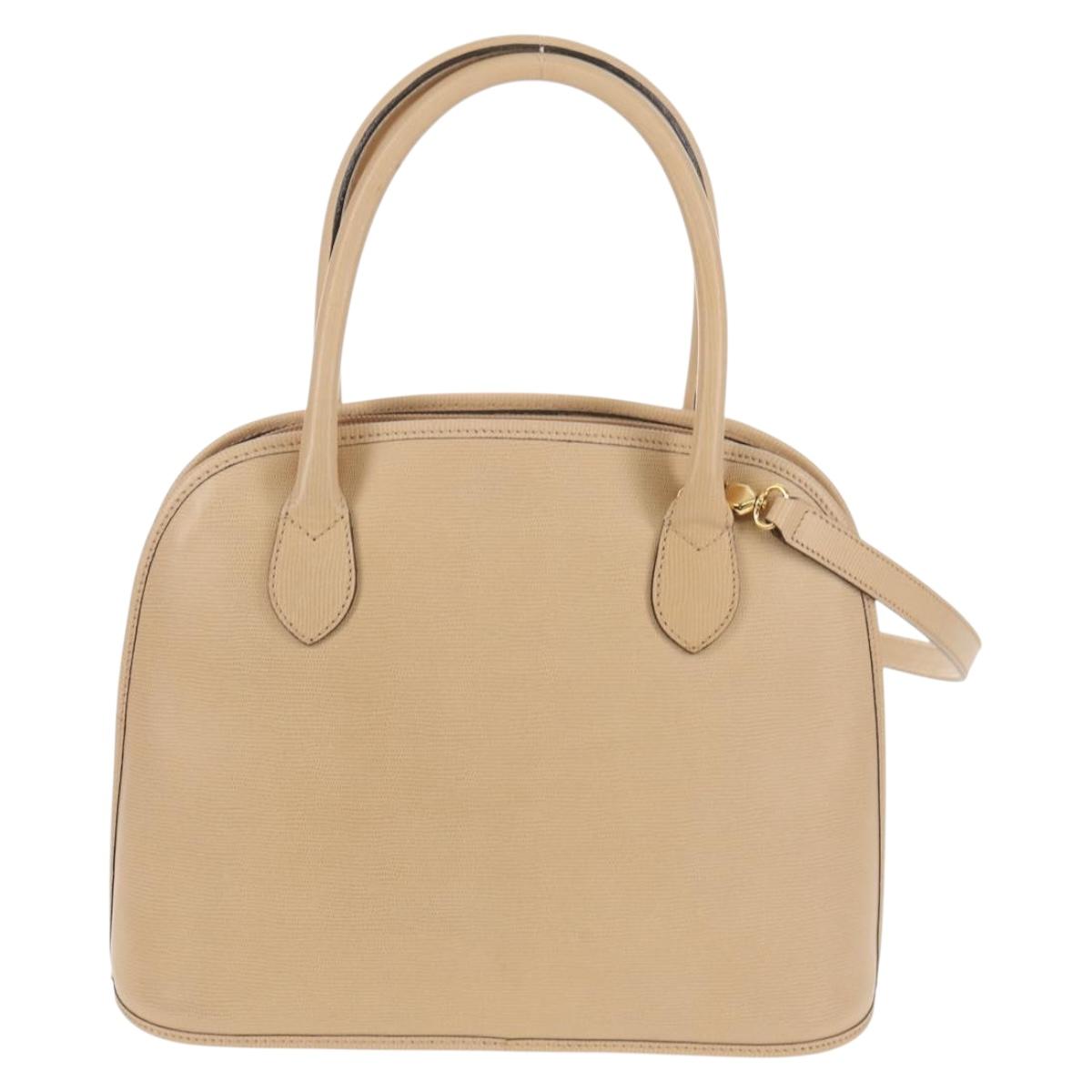 CELINE Hand Bag Leather 2way Beige Gold Auth BA8676V