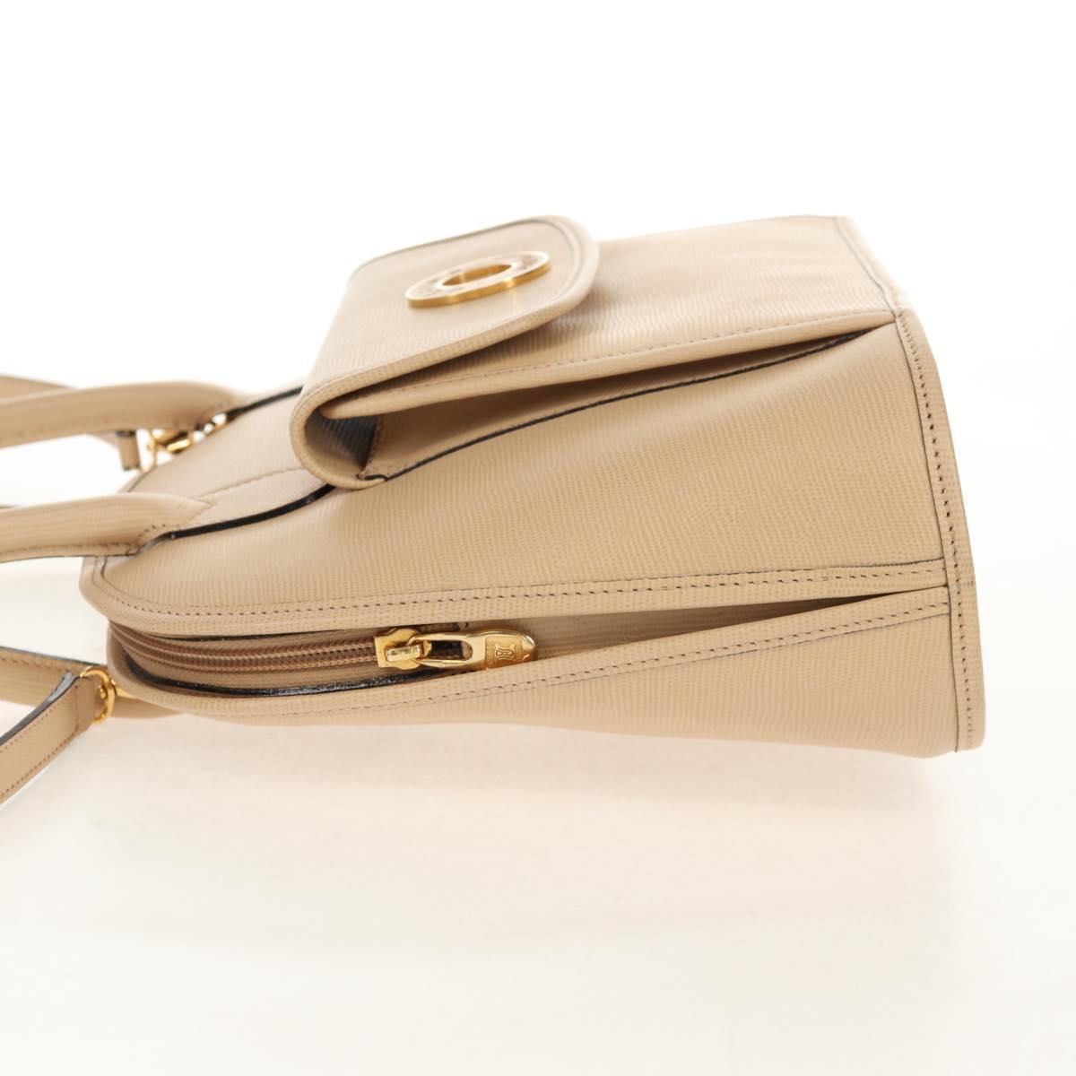 CELINE Hand Bag Leather 2way Beige Gold Auth BA8676V