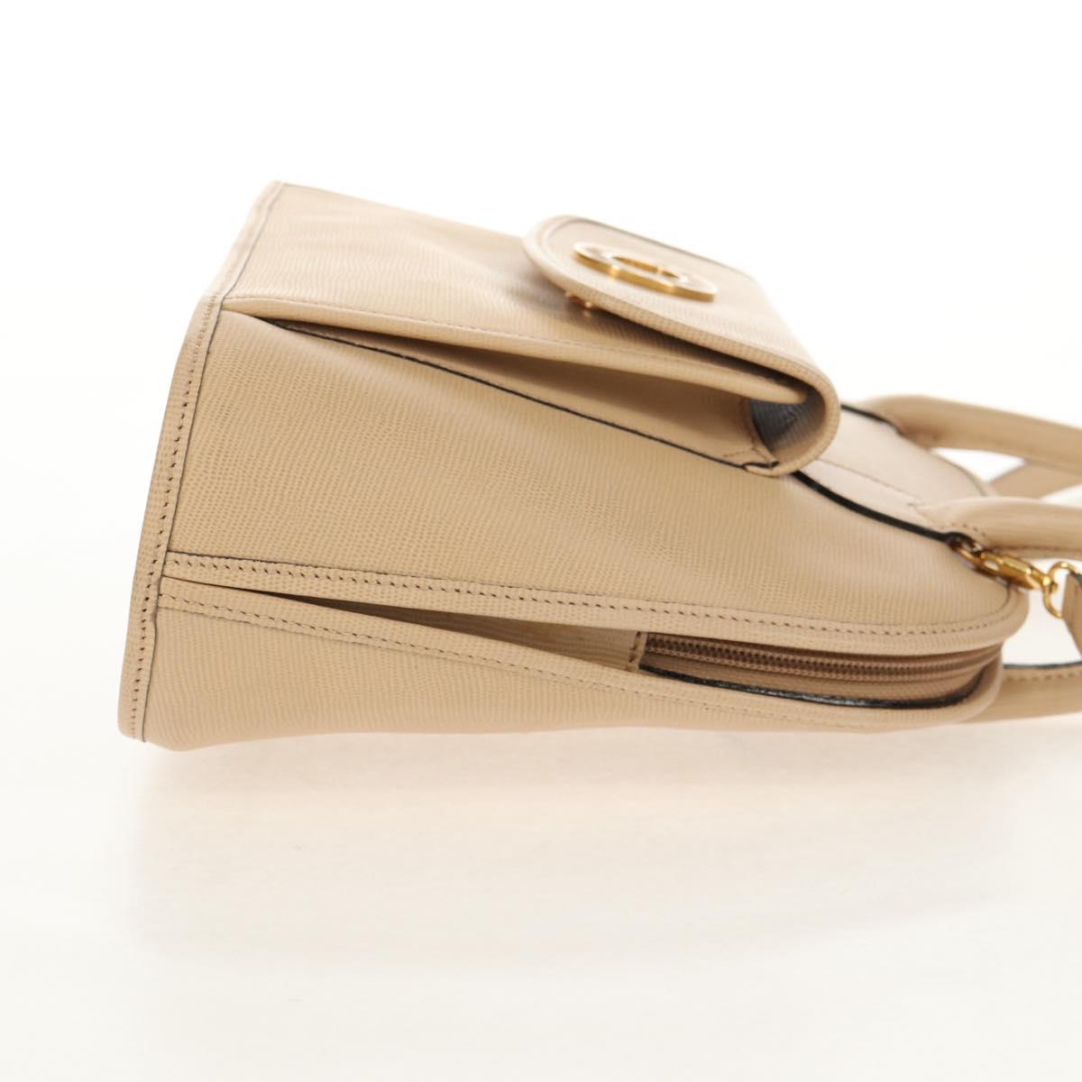 CELINE Hand Bag Leather 2way Beige Gold Auth BA8676V