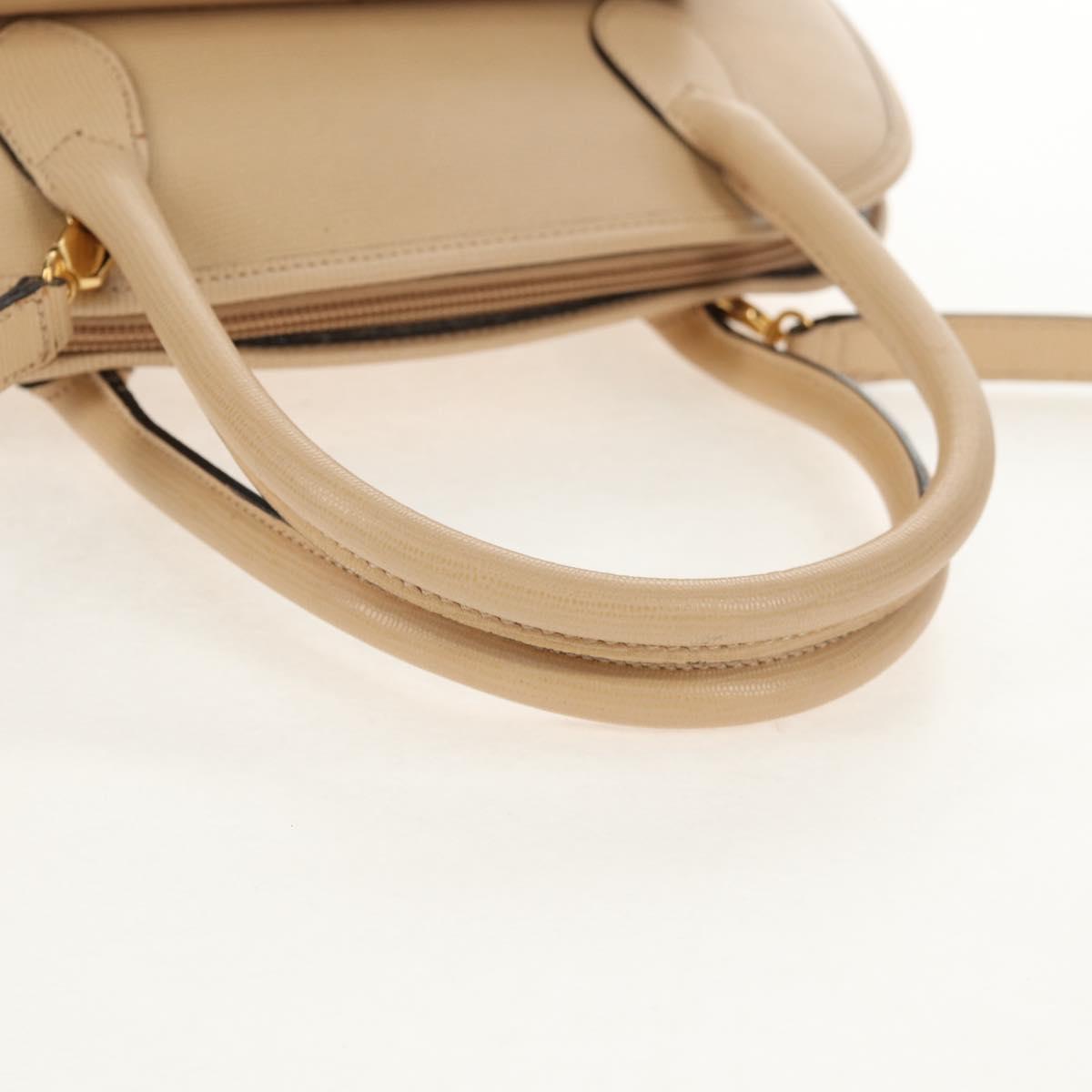 CELINE Hand Bag Leather 2way Beige Gold Auth BA8676V