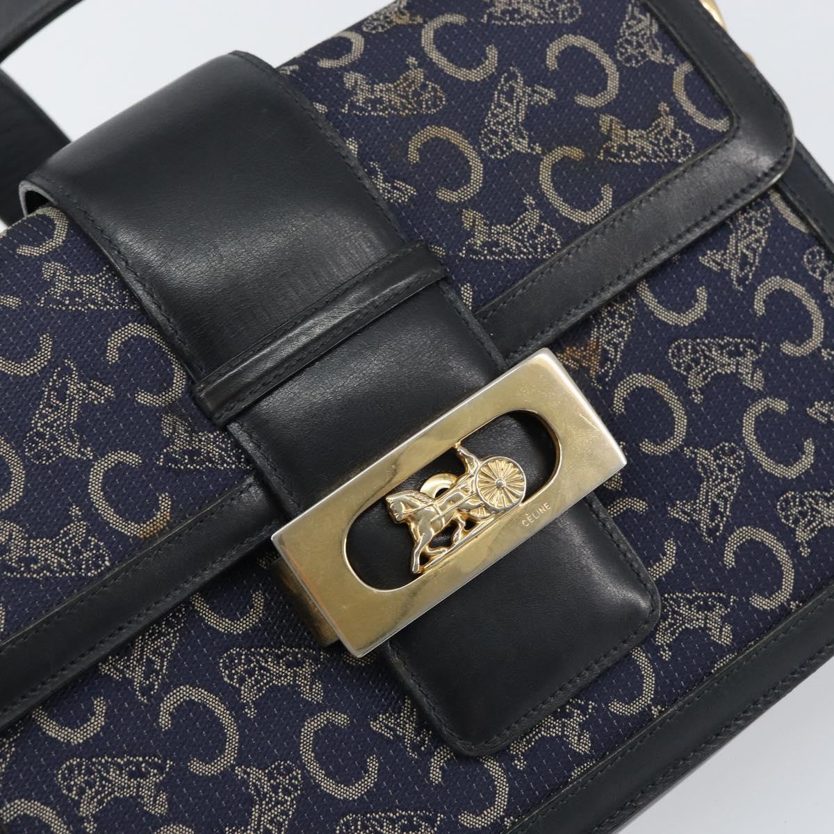 CELINE C Sulky Shoulder Bag Canvas Navy Gold Auth BA8677