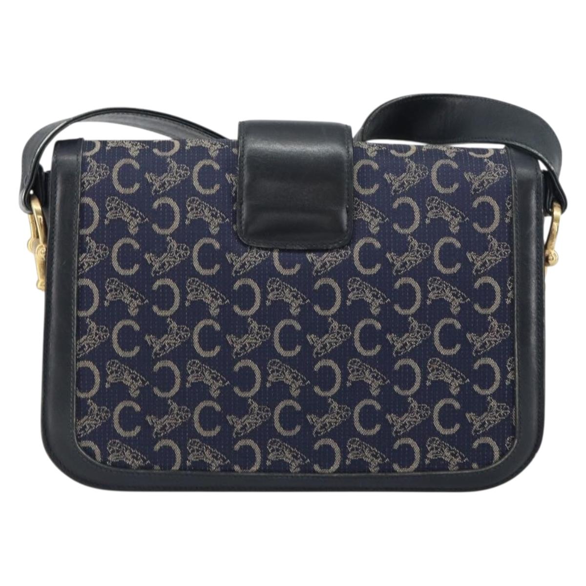 CELINE C Sulky Shoulder Bag Canvas Navy Gold Auth BA8677