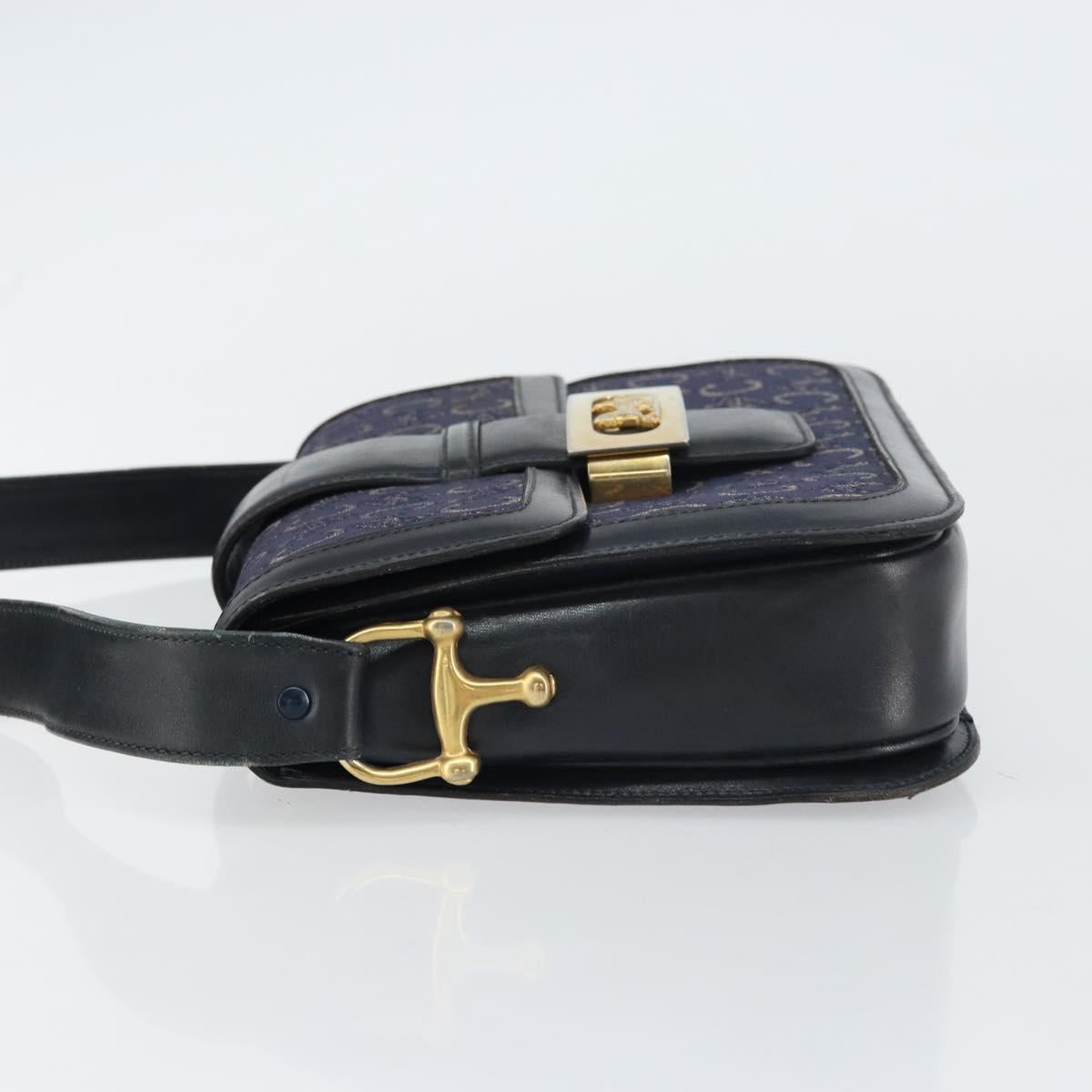 CELINE C Sulky Shoulder Bag Canvas Navy Gold Auth BA8677