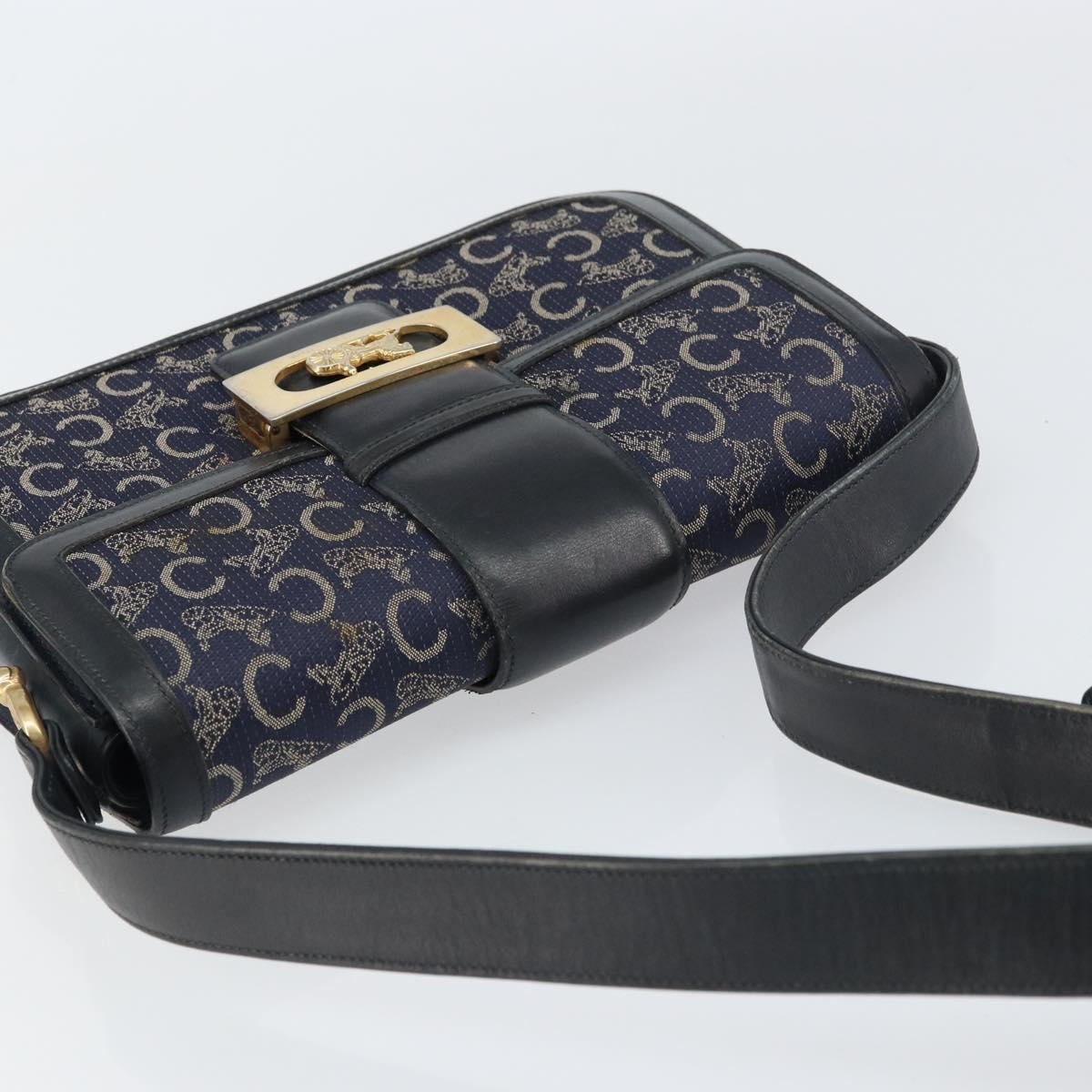 CELINE C Sulky Shoulder Bag Canvas Navy Gold Auth BA8677