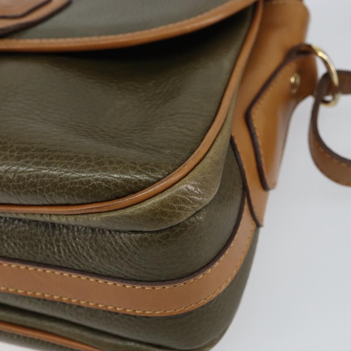 CELINE Shoulder Bag Leather Khaki Gold Auth BA8678