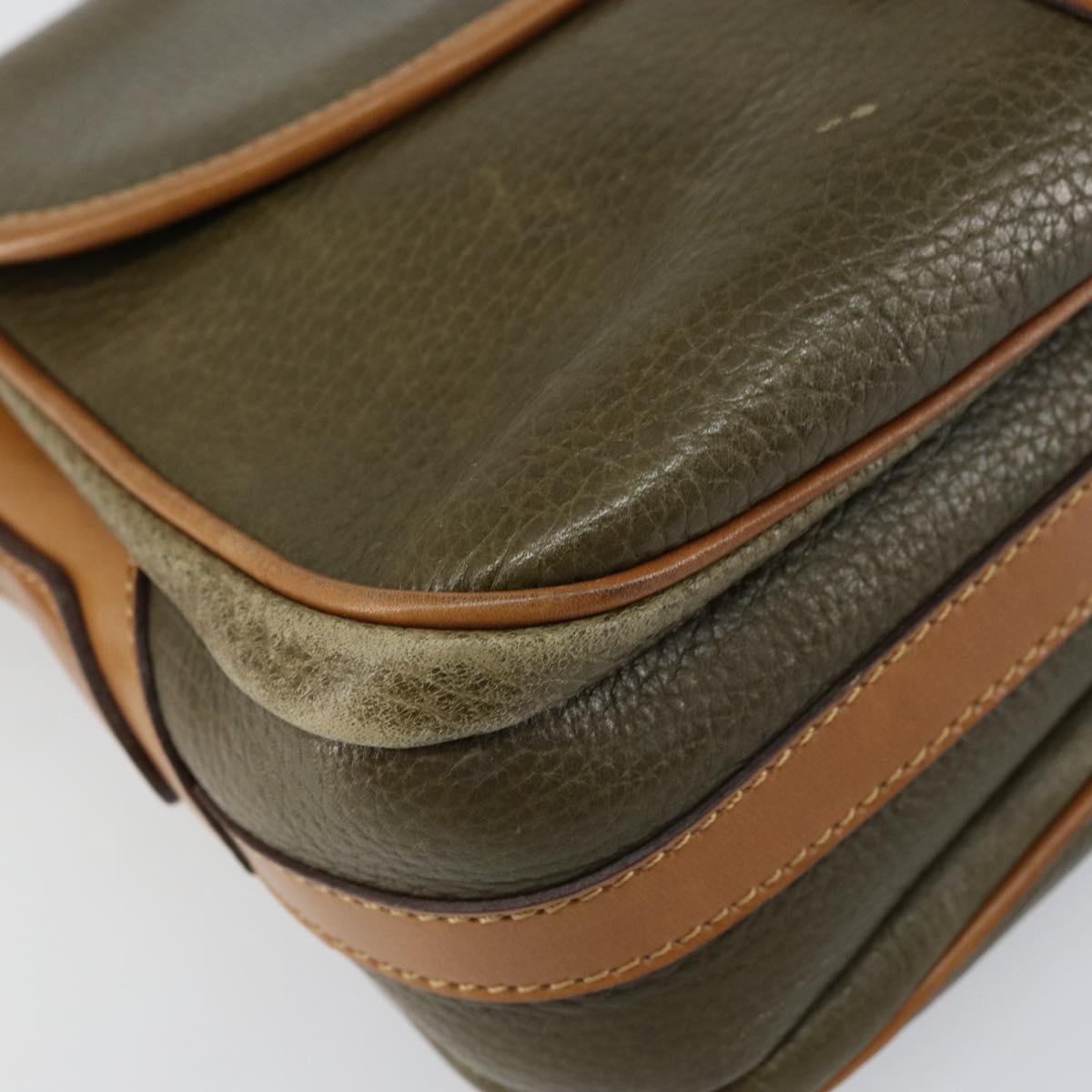 CELINE Shoulder Bag Leather Khaki Gold Auth BA8678