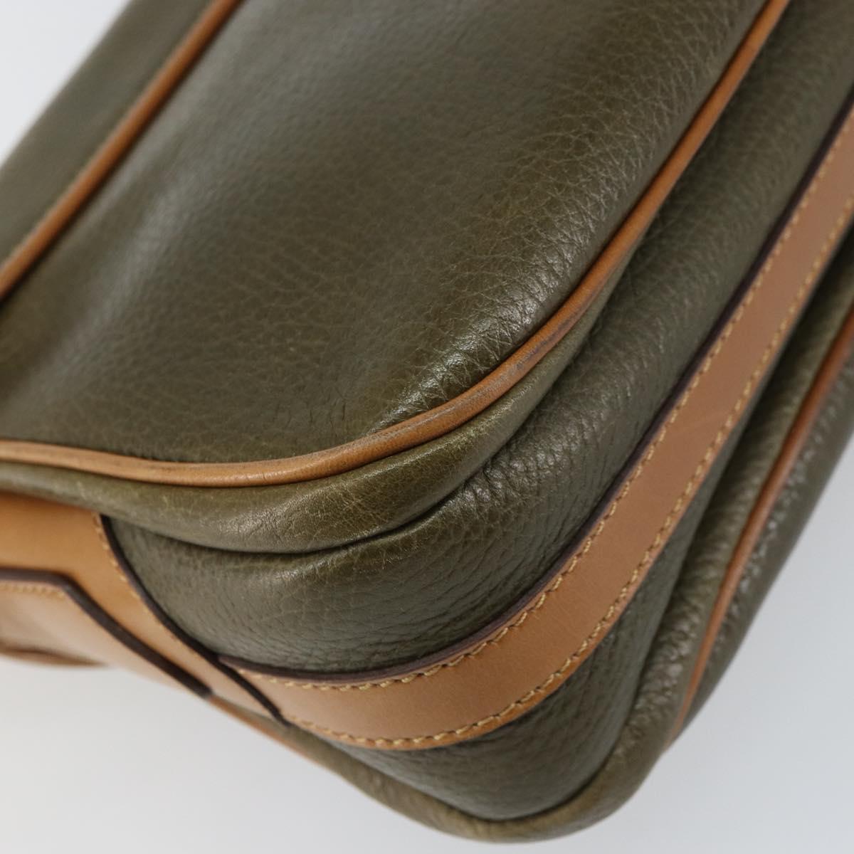 CELINE Shoulder Bag Leather Khaki Gold Auth BA8678