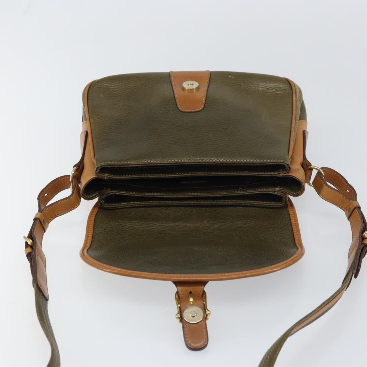 CELINE Shoulder Bag Leather Khaki Gold Auth BA8678